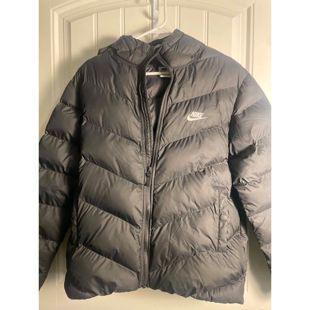 Nike Puffer Jacket XL Mens Black Thermal Fit Down Full Zip Hooded